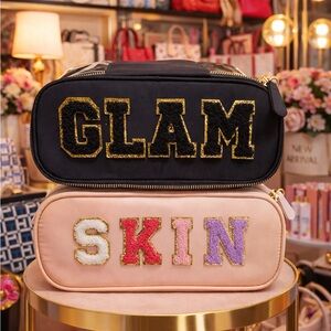 Glam Black and Gold Women's Bag with Beige Skin Bag